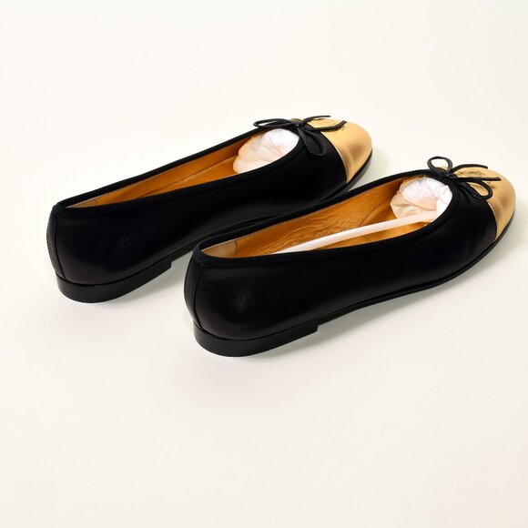 CHANEL Classic Ballerina Flats Black & Gold Cap Toe EU 40.5 / US 10.5B NIB - Picture 7 of 10